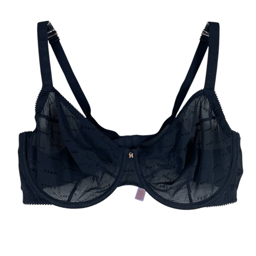 Savage X Fenty Sheer Lace Monogram Bra Black Size US 44DDD UK 44E